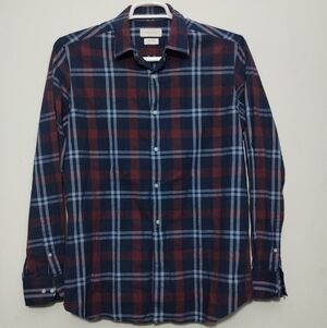 Massimo Dutti Mens L Buffalo Plaid Long Sleeve Button Down Shirt Western Preppy